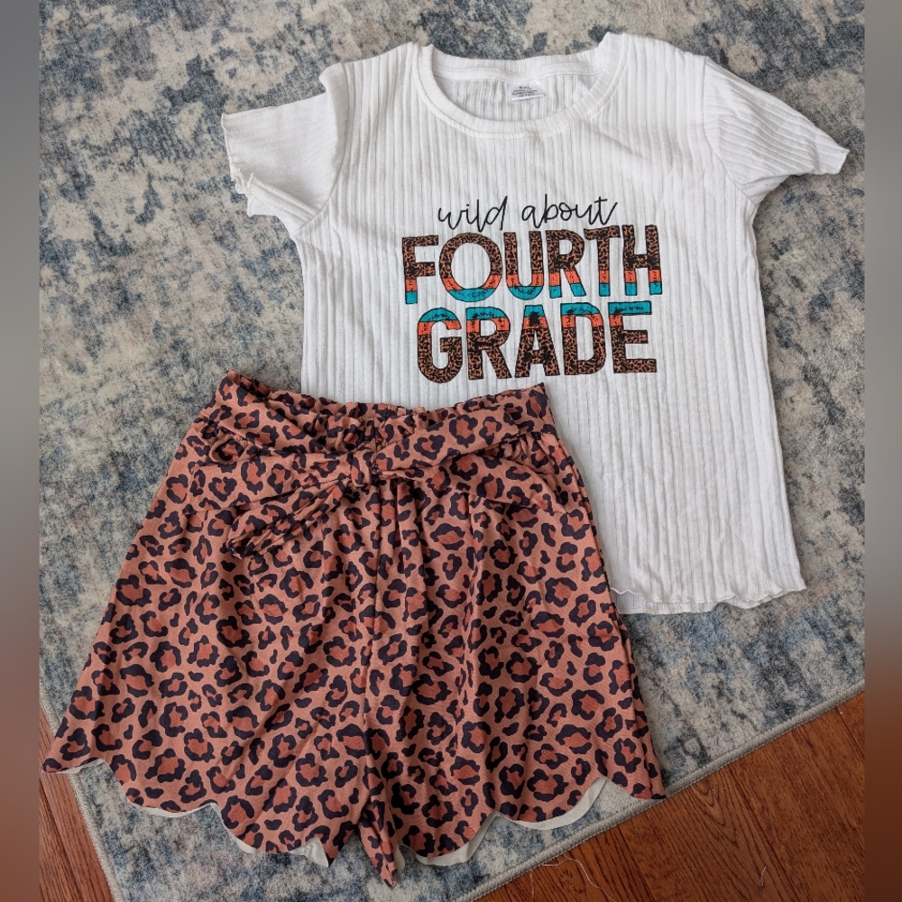 Sparkle In Pink Wild About Fourth Grade Outfit T-shirt Tie Shorts Sz 6XL (14-16)